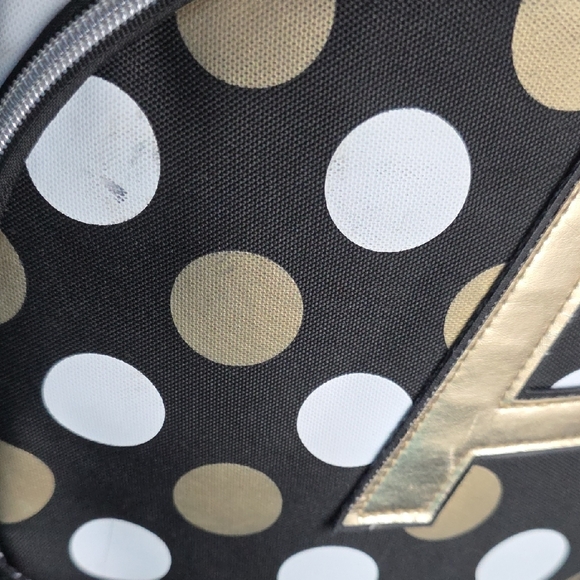 Justice Black and Gold Polka Dot Backpack with Pouch - Picture 6 of 12